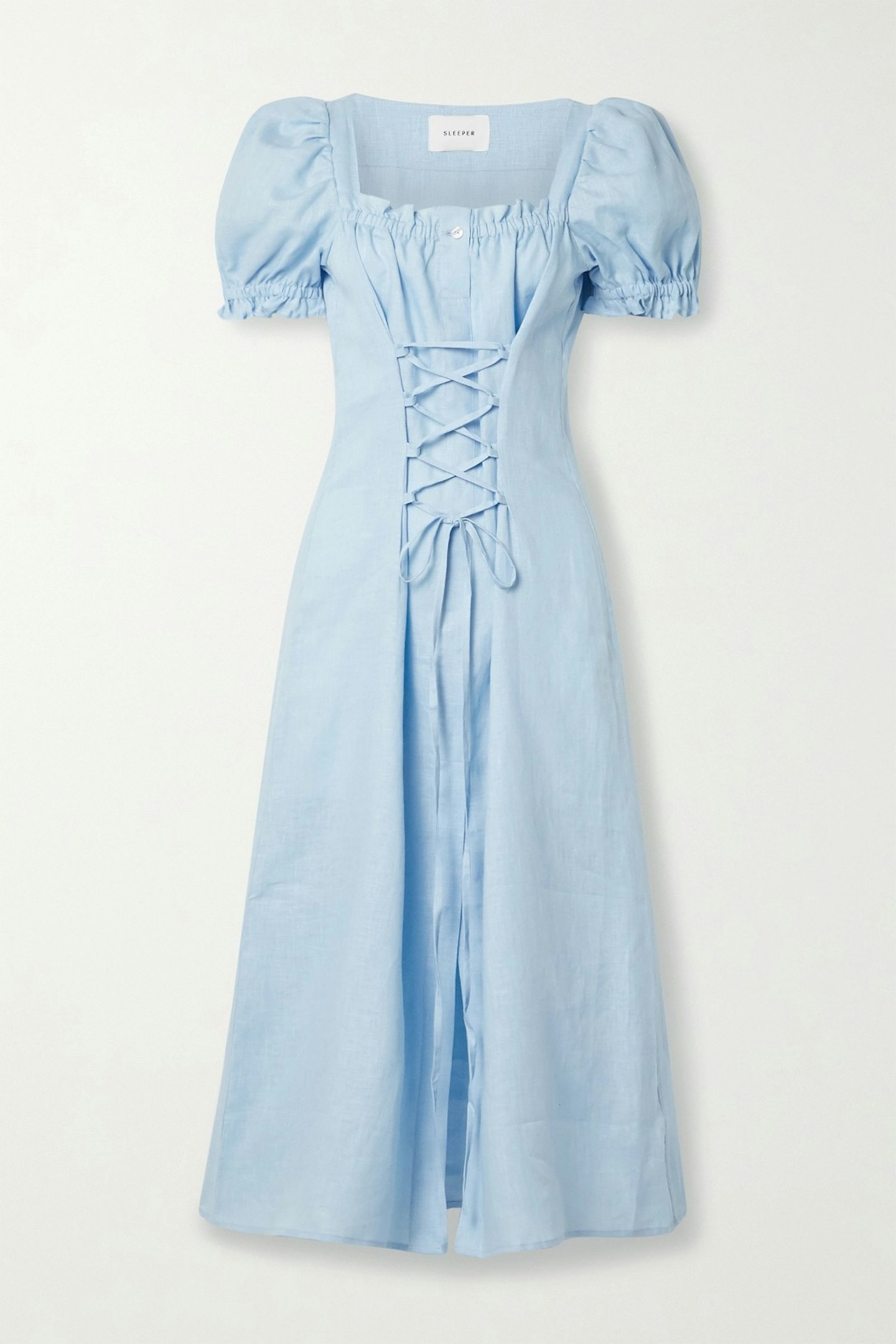 Marquise lace-up linen midi dress  £225
