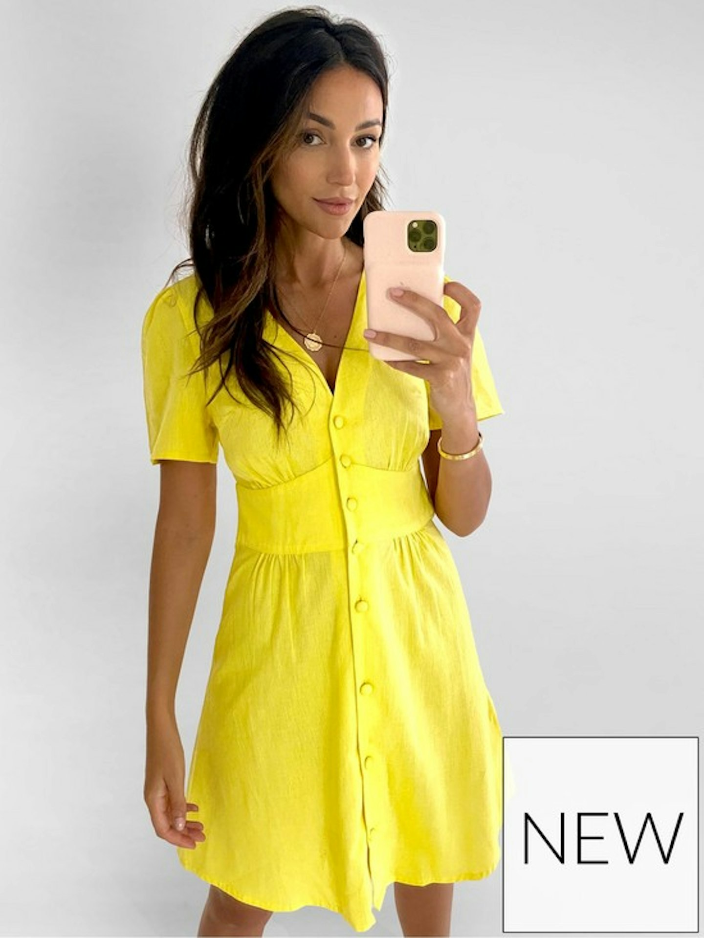 Angel Sleeve Linen Mini Dress - Yellow