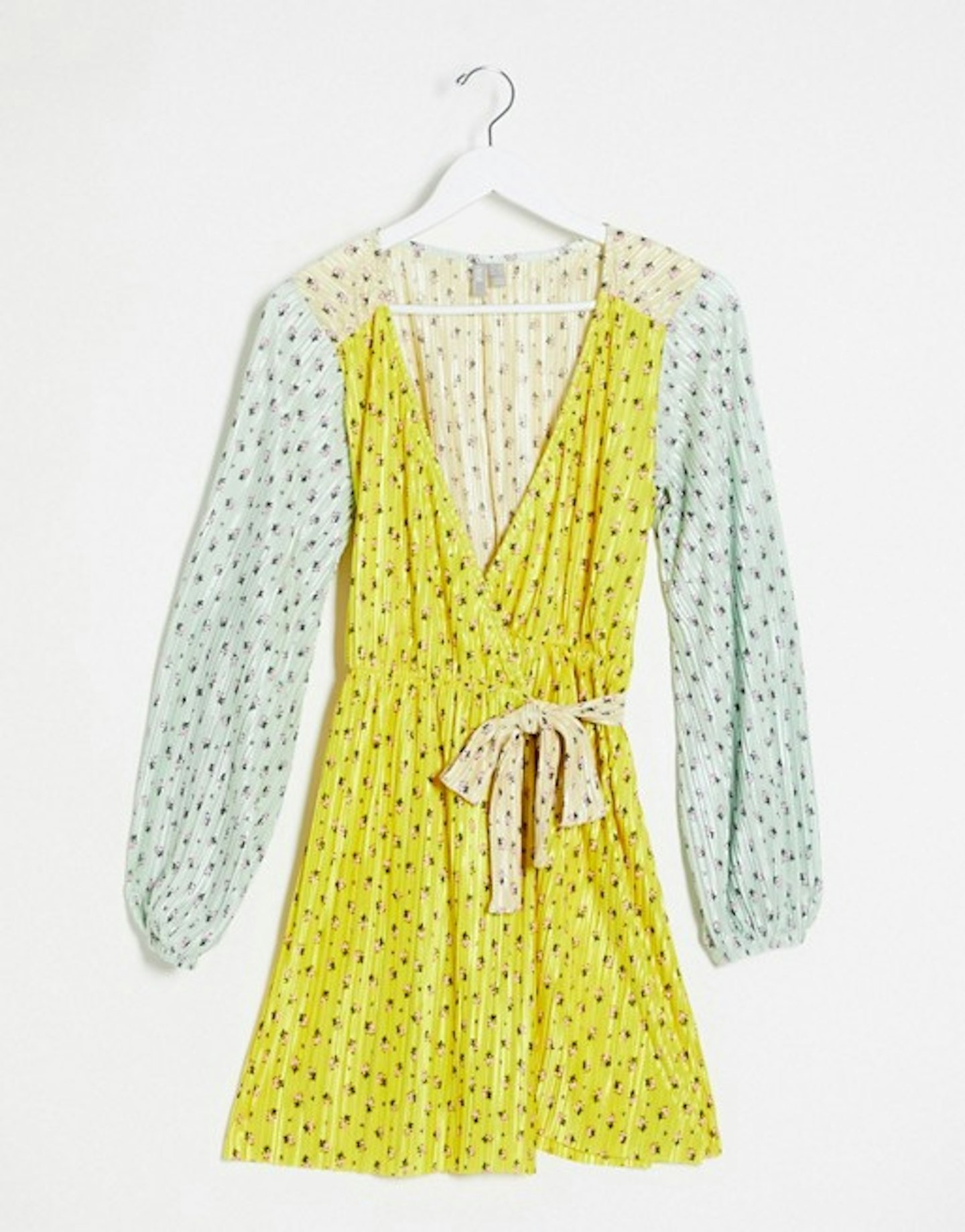 Asos Design, plisse mini wrap dress in contrast ditsy floral print, £35