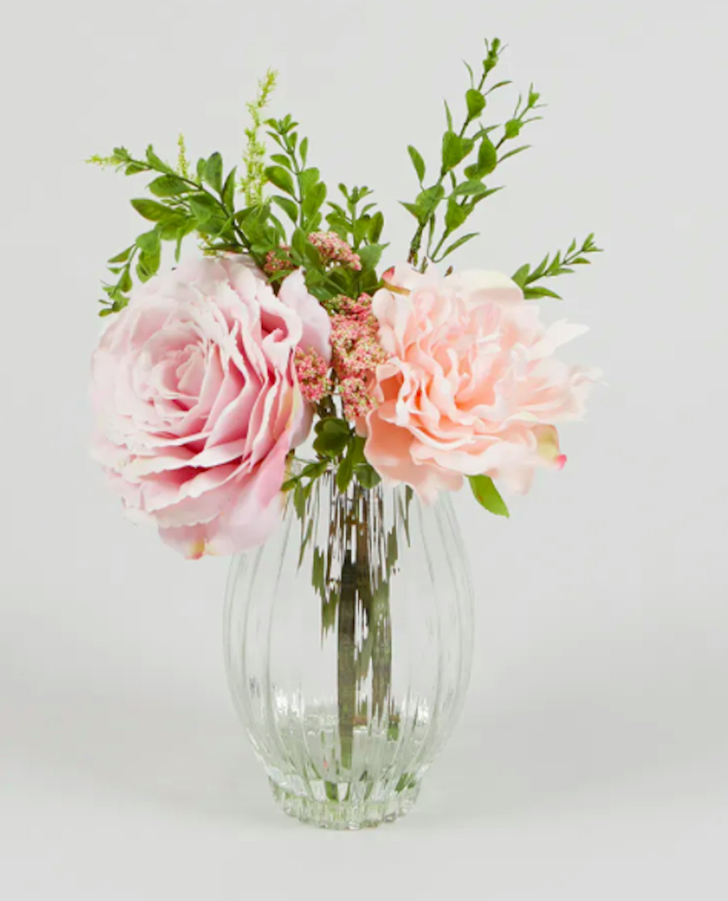 Flowers in Ribbed Glass Vase