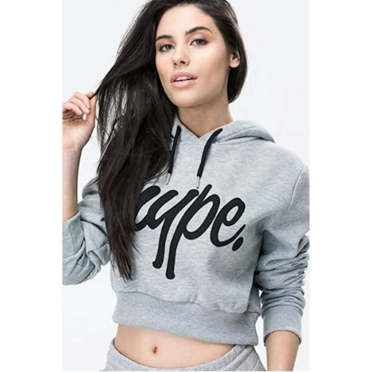 Hype Grey Script Women's Crop Hoodie