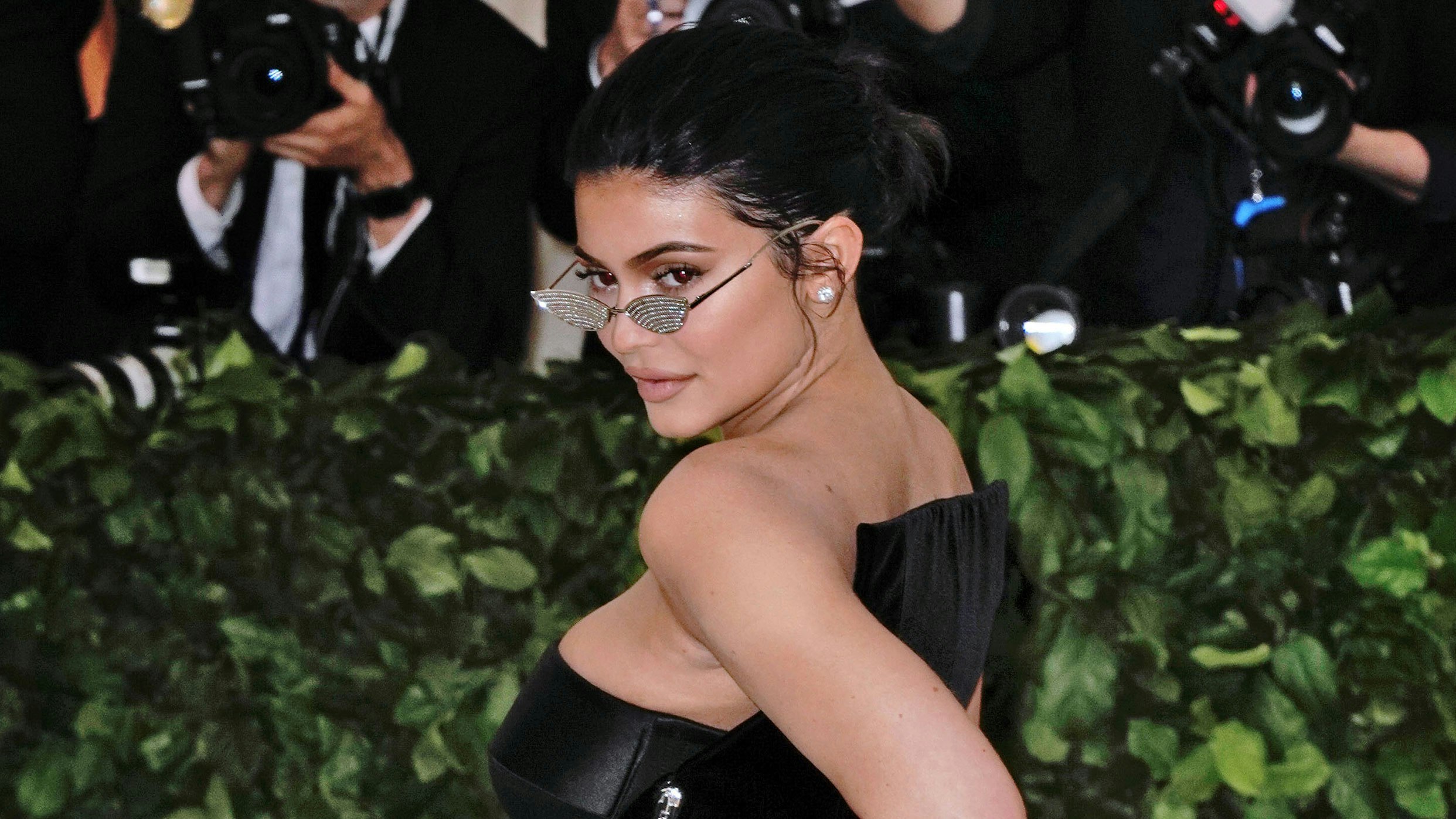 Kylie Jenner Wears a Black Satin Balconette Bra on Instagram
