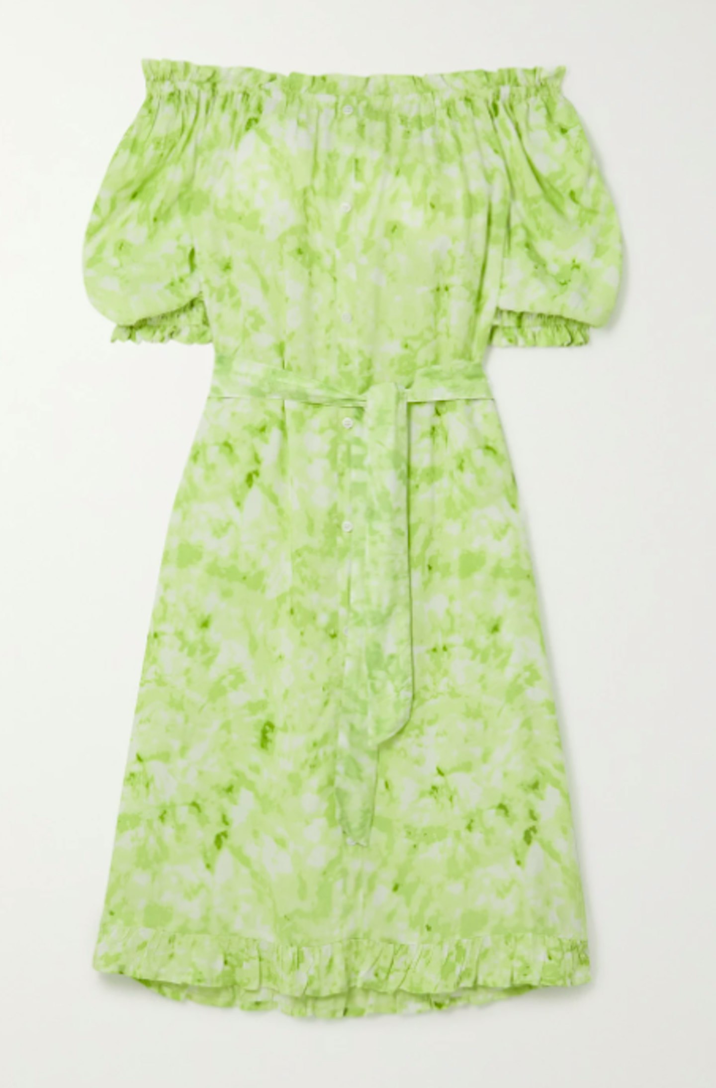 Faithfull The Brand, Saint Jean Off-The-Shoulder Ruffle Tie-Dyed Crepe Nightdress, £159