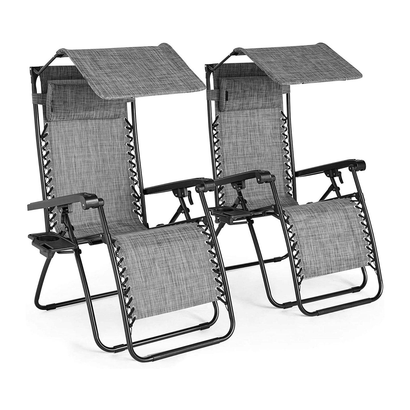 VonHaus Set of 2 Heavy Duty Textoline Zero Gravity Chairs with Canopy