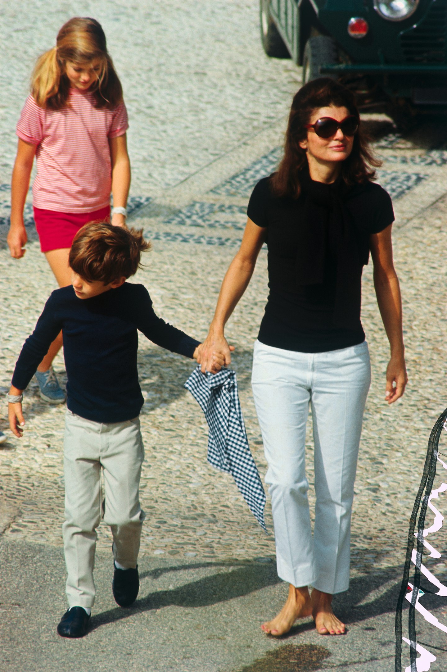 Jackie Onassis in Greece with her children John Jr and Caroline