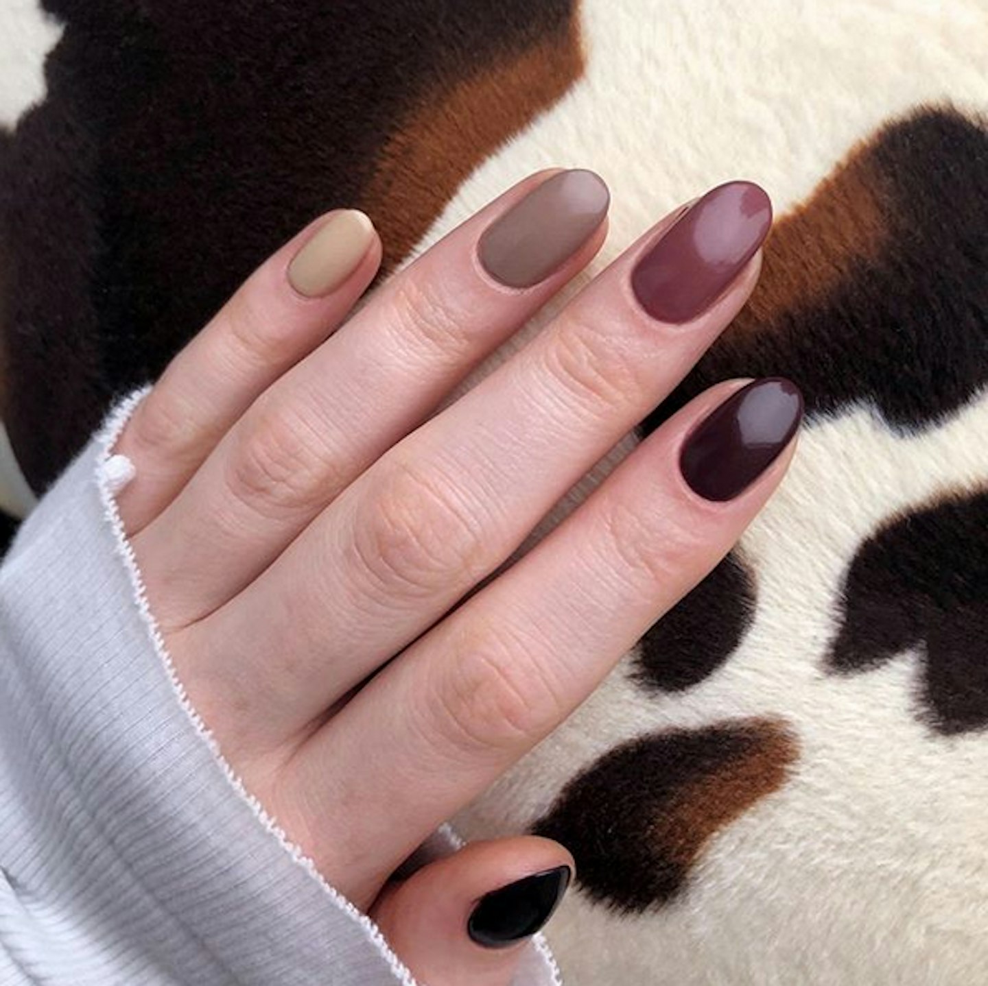 brown nail polish manicure