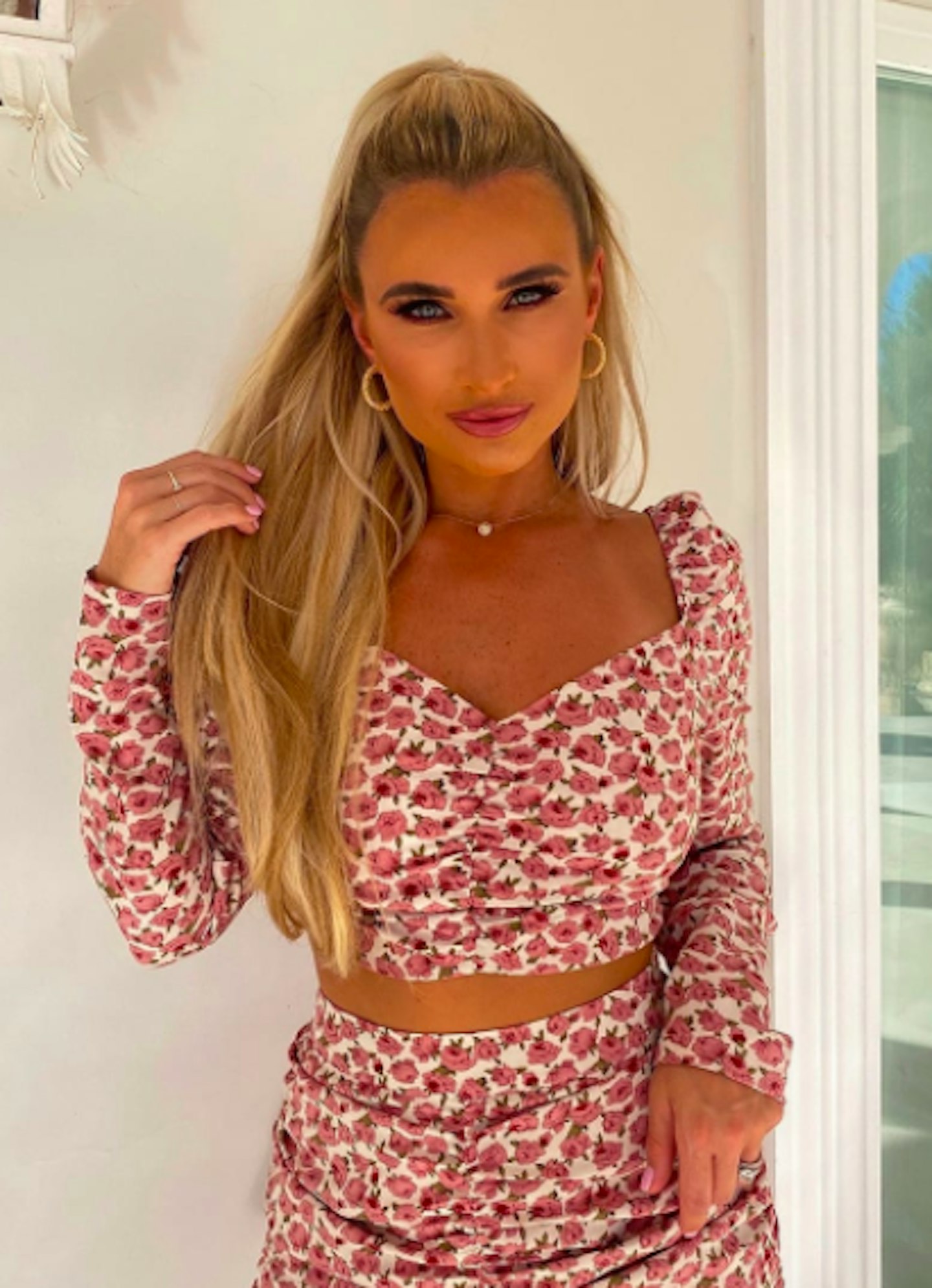 Billie Faiers Pink Floral Print Puff Sleeve Co-Ord Top