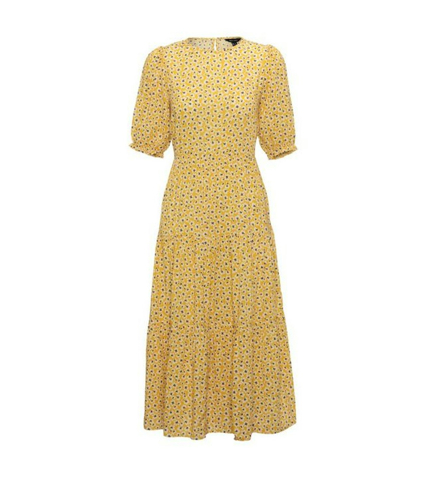 New Look, Mustard Floral Puff Sleeve Midi Dress, £25.99