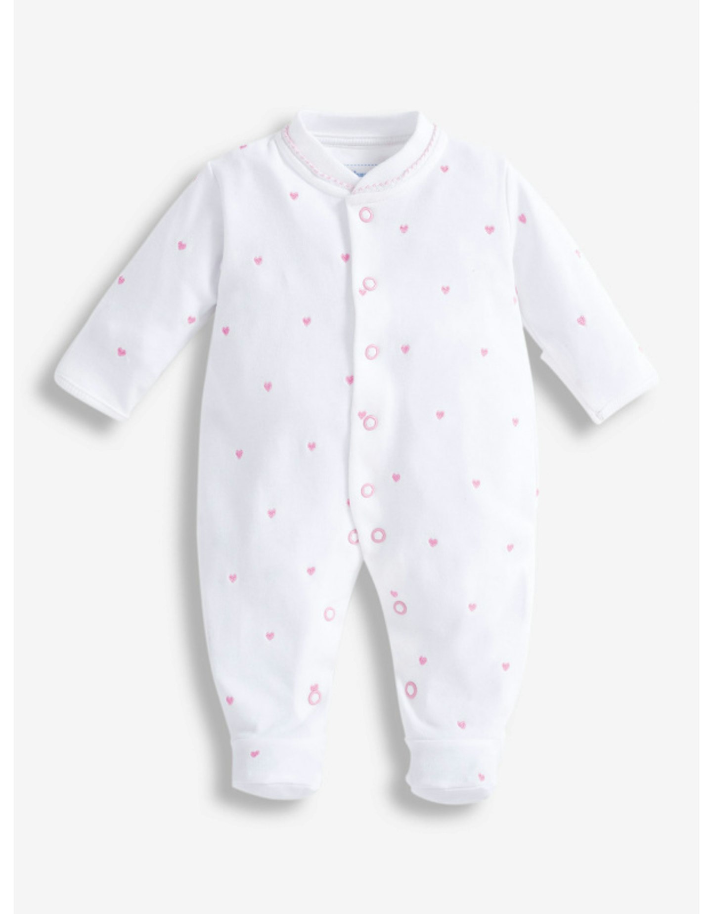 Pink Heart Embroidered Baby Sleepsuit