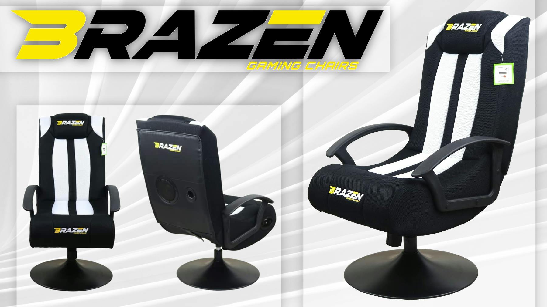 White/Black BraZen Stag 2.1 Bluetooth Surround Sound Gaming Chair 