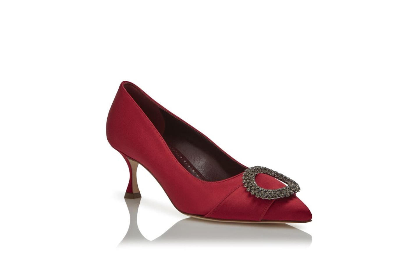 Bright Red Satin Crystal Buckle Pumps, WERE £835 NOW £501