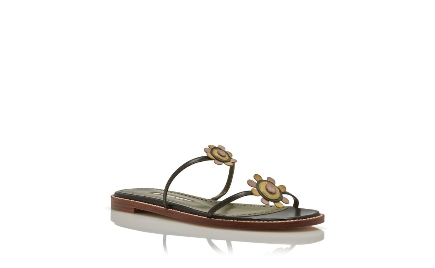 Dark Khaki Green Nappa Leather Flat Sliders, WERE £595 NOW £298