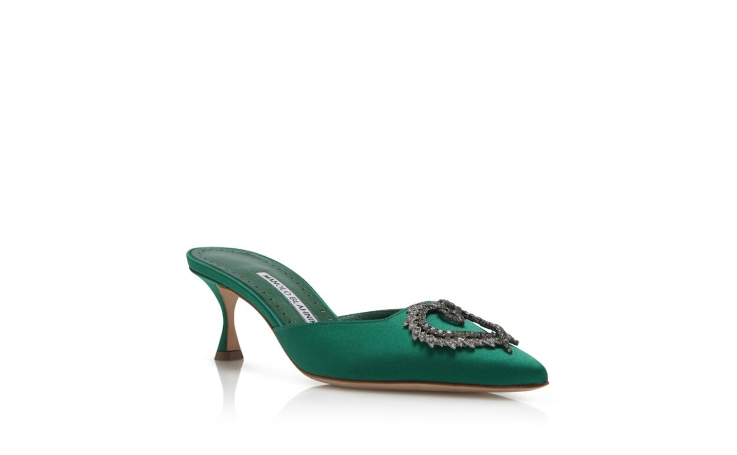 Bright Green Satin Heart Embellishment Mules, WERE £755 NOW £529