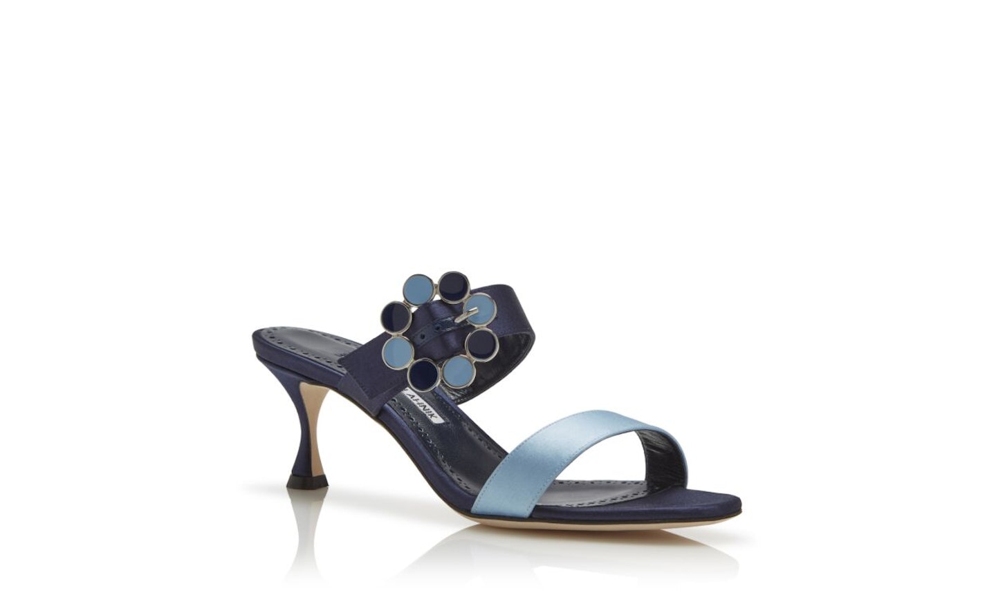 Navy and Light Blue Satin Open Toe Mules, WERE £685 NOW £343