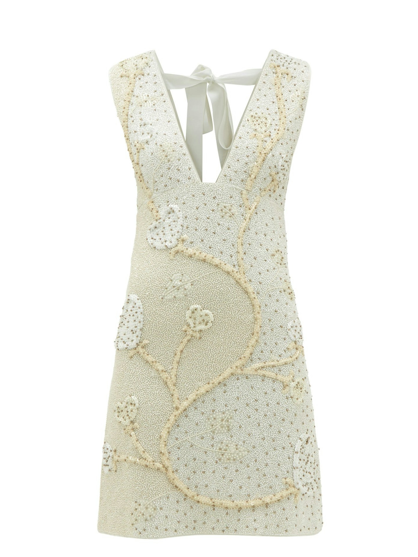 Ganni, Tie-Back Floral Crepe Beaded Mini Dress, £775 at Matchesfashion.com