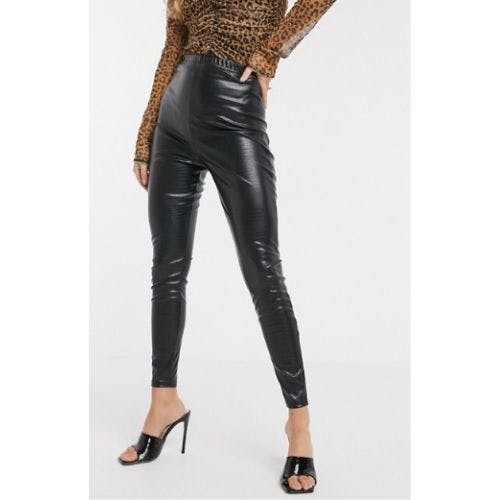 Noisy May Petite leather look leggings in black | ASOS