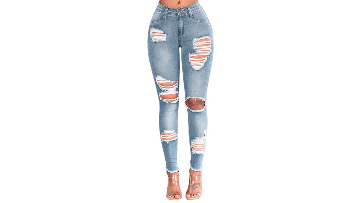 UK Women's Ladies Extreme Ripped Distressed Hole Skinny High Waisted Denim Jeans 
