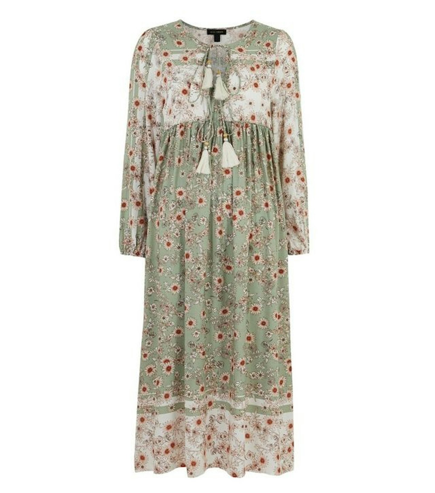 New Look, Mint Green Floral Tie Neck Maxi Dress, £29.99