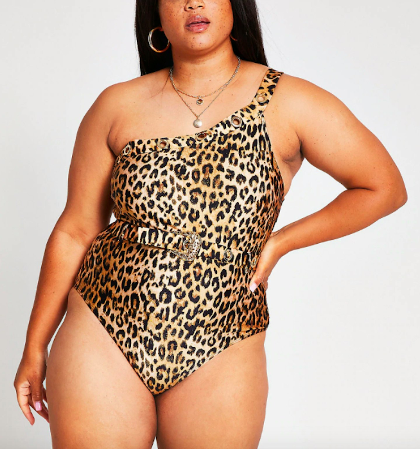 Plus animal print one shoulder swimsuit