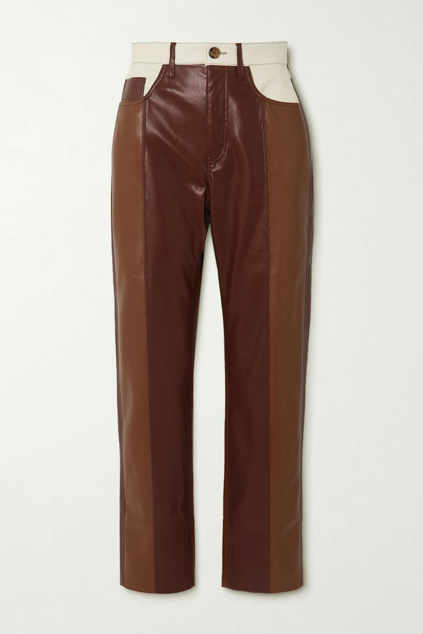 Nanushka, Vinni cropped color-block vegan leather straight-leg pants, £365