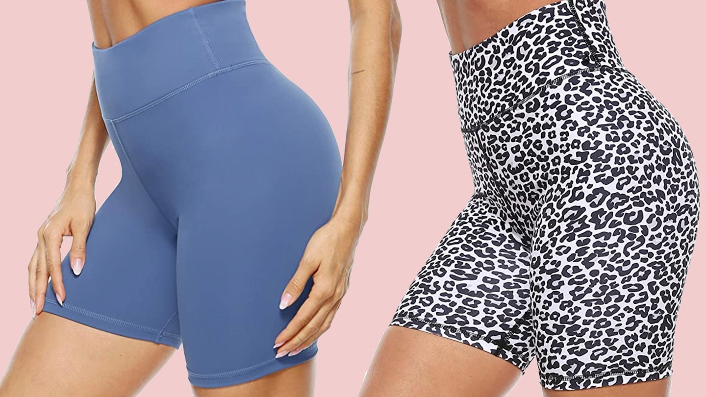 Amazon cycling shorts picture of blue & cheetah print shorts