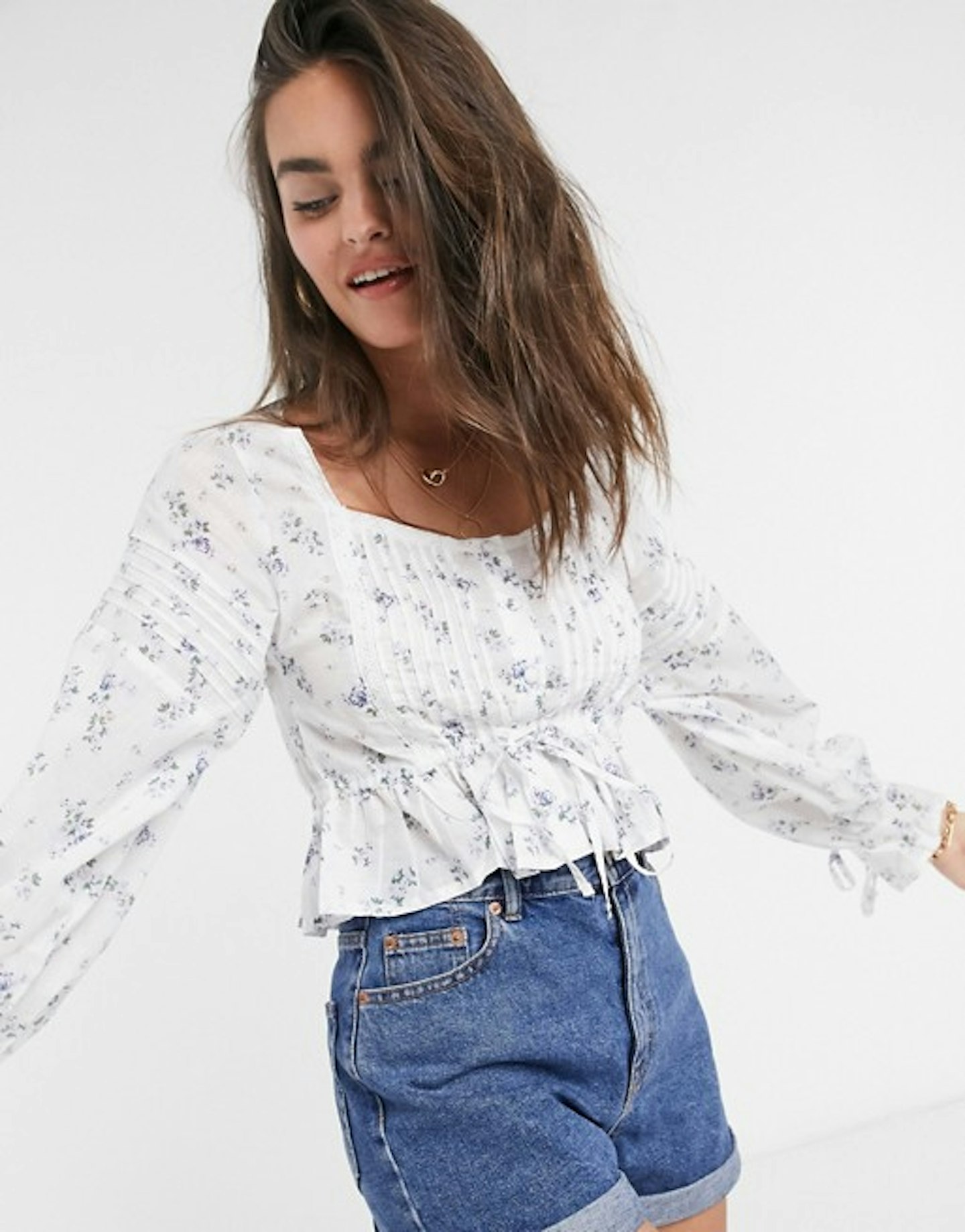 ASOS DESIGN button through top with pleated sleeve in floral print