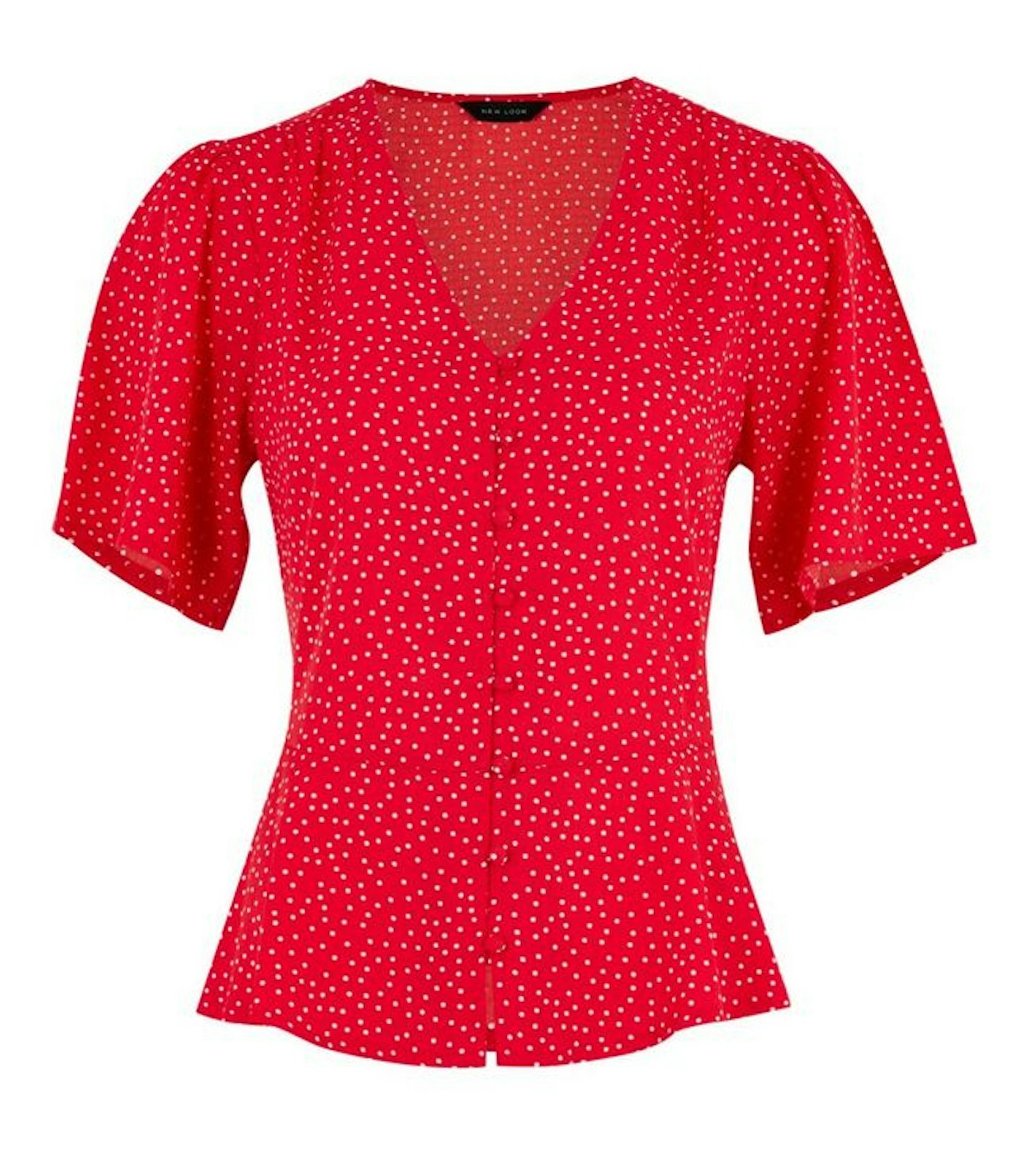 Red Spot Puff Sleeve Blouse