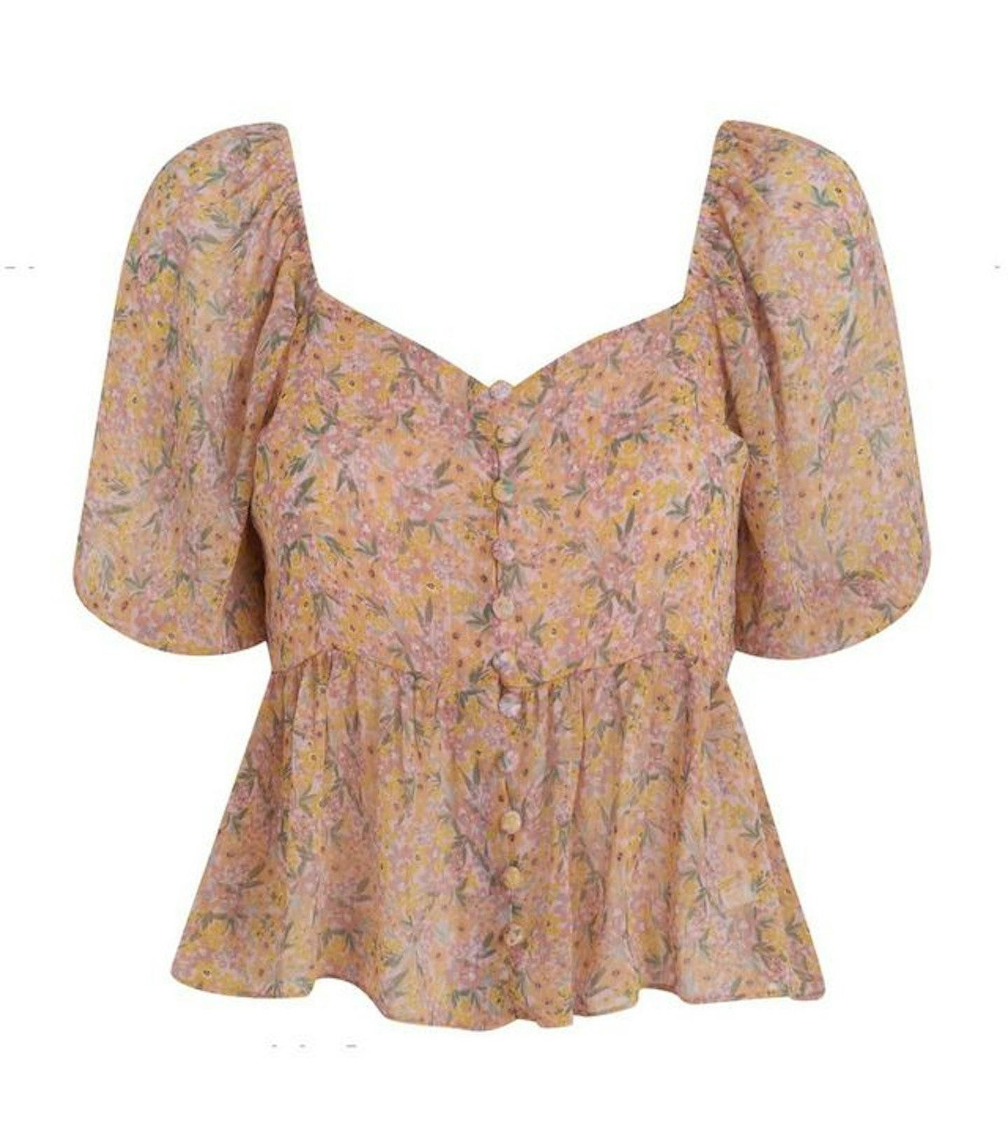 Pink Floral Puff Sleeve Blouse