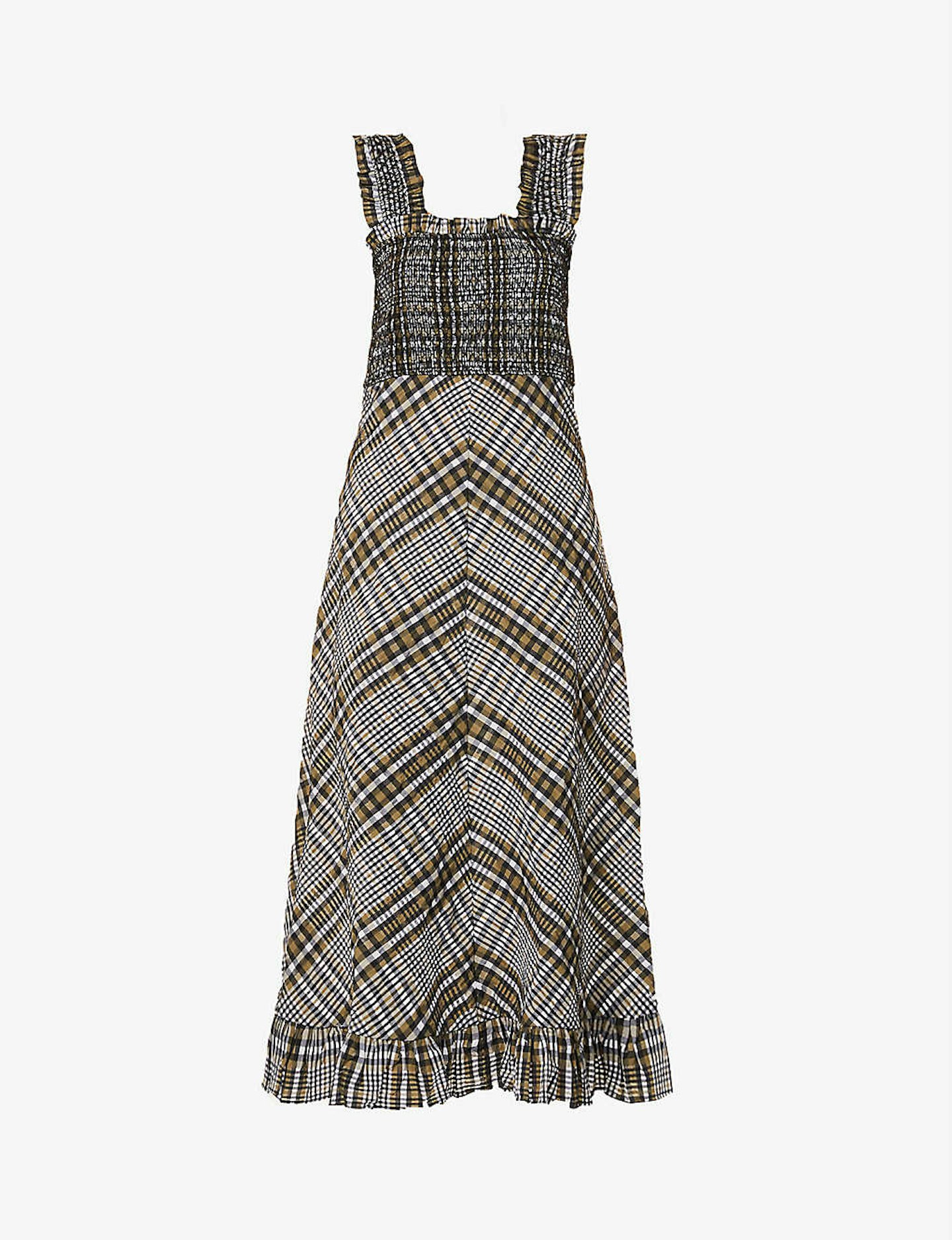 Ganni, Seersucker-Check Cotton-Blend Midi Dress, £215