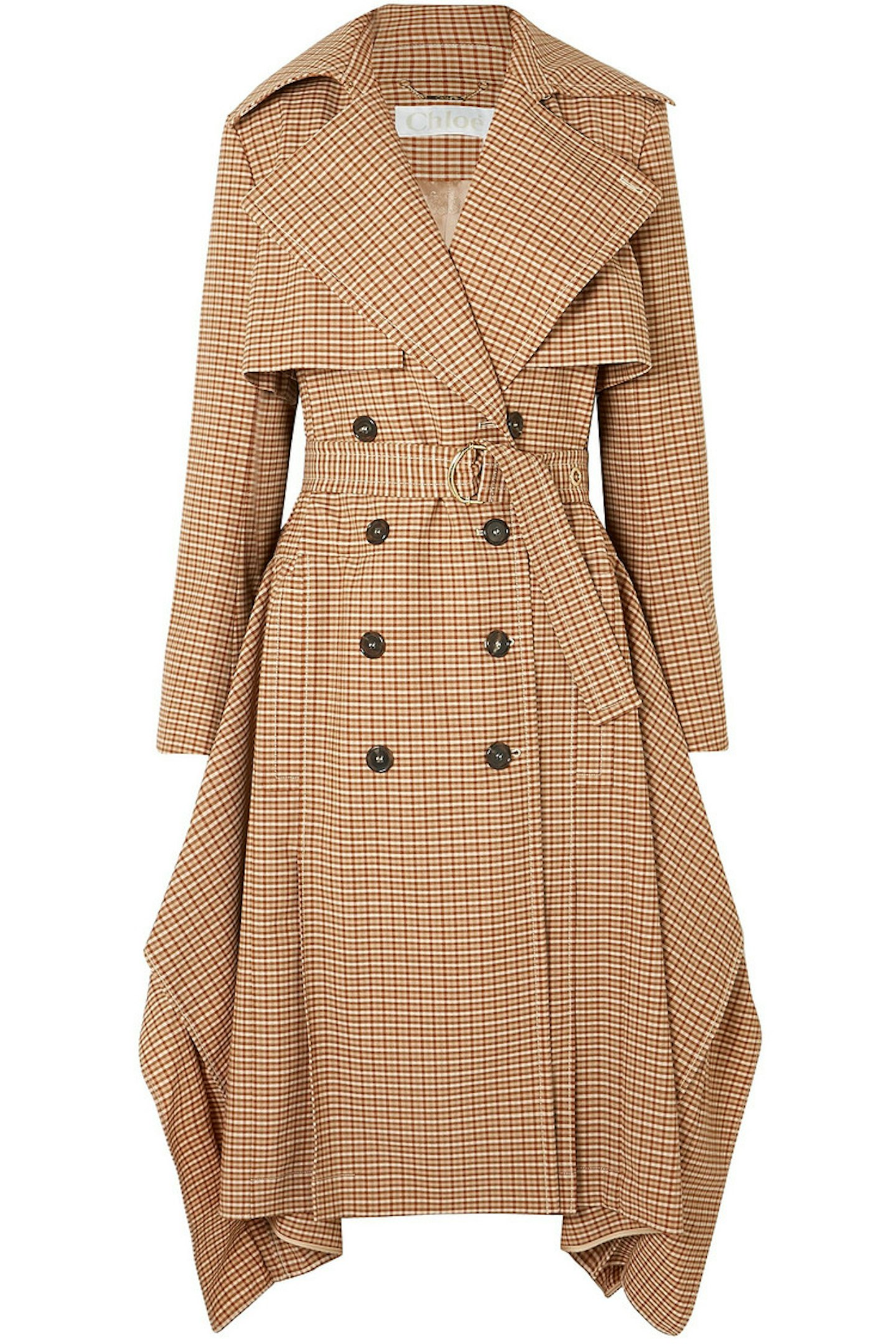 Chlou00e9, Draped checked woven trench coat, WAS £1995, NOW £319