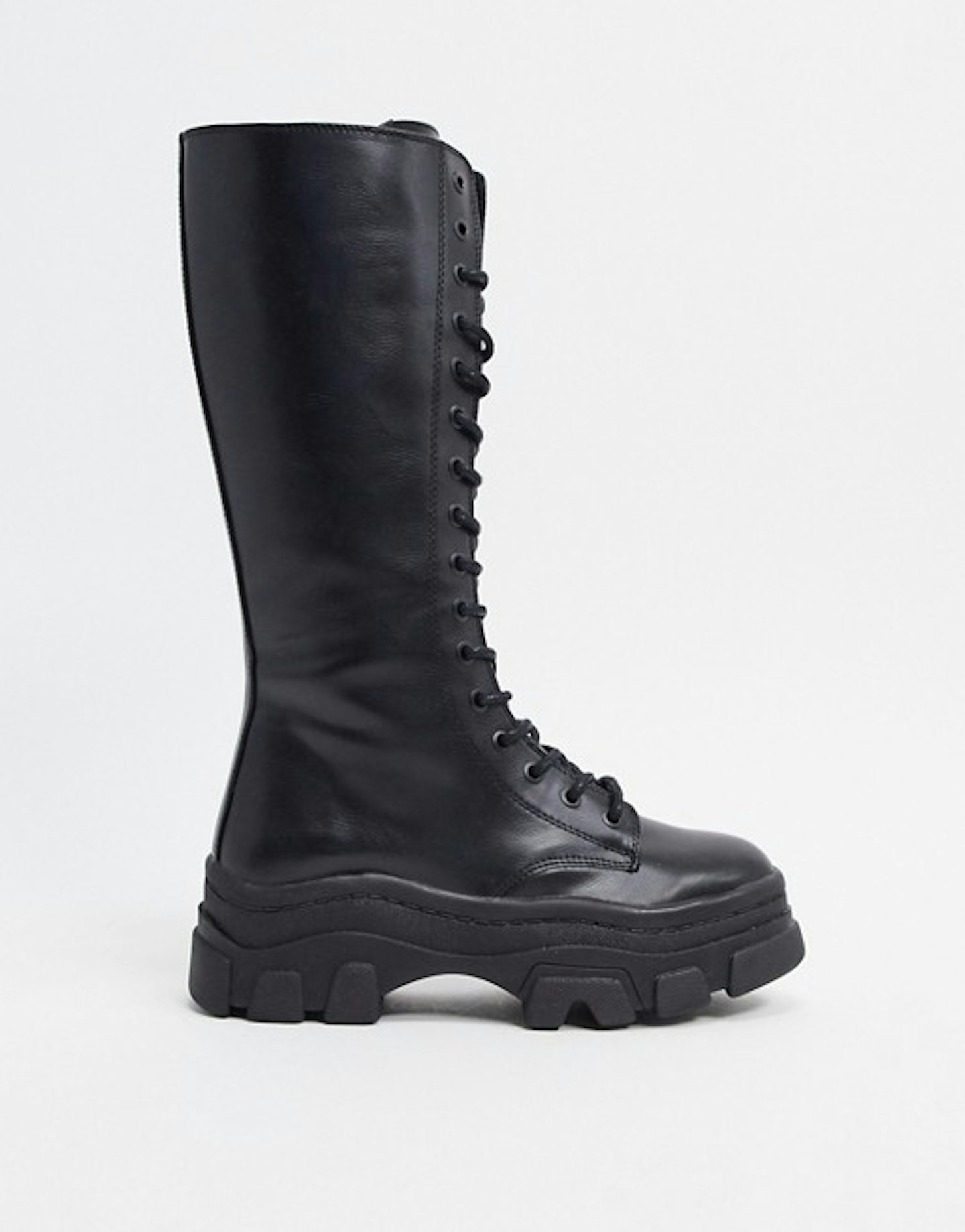 Bershka, high lace up boots with track sole in black. £59.99
