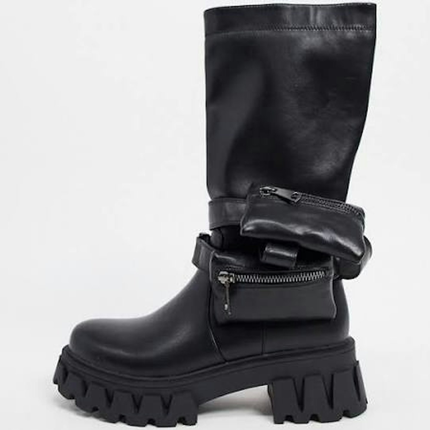ASOS, Midnight vegan mid calf boots with pouches in black, £90