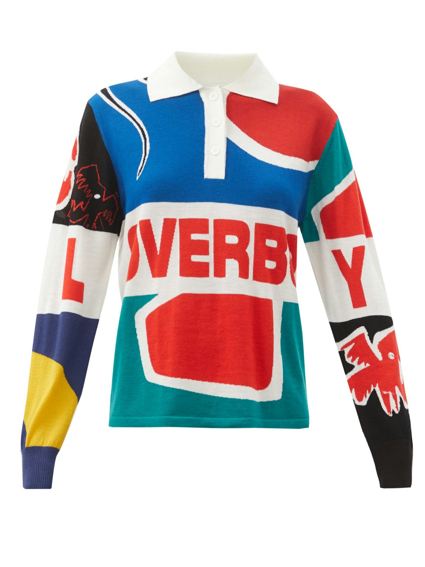 CHARLES JEFFREY LOVERBOY, Art & logo-intarsia merino-wool rugby shirt, £350