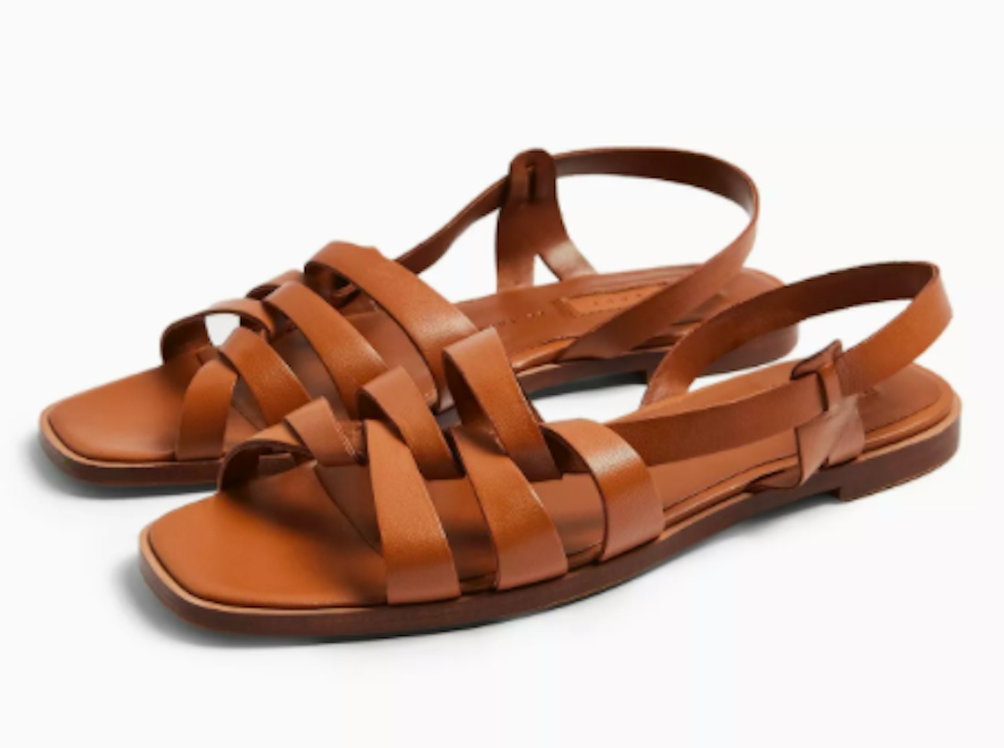 LOYAL Tan Leather Strap Flat Sandals