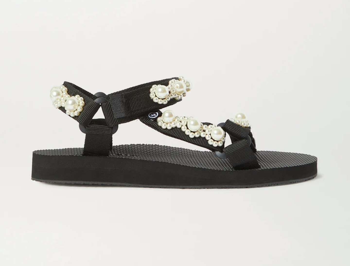 Arizona Love, Trekky Chic Pearl-Embellished Canvas Platform Sandals, £130