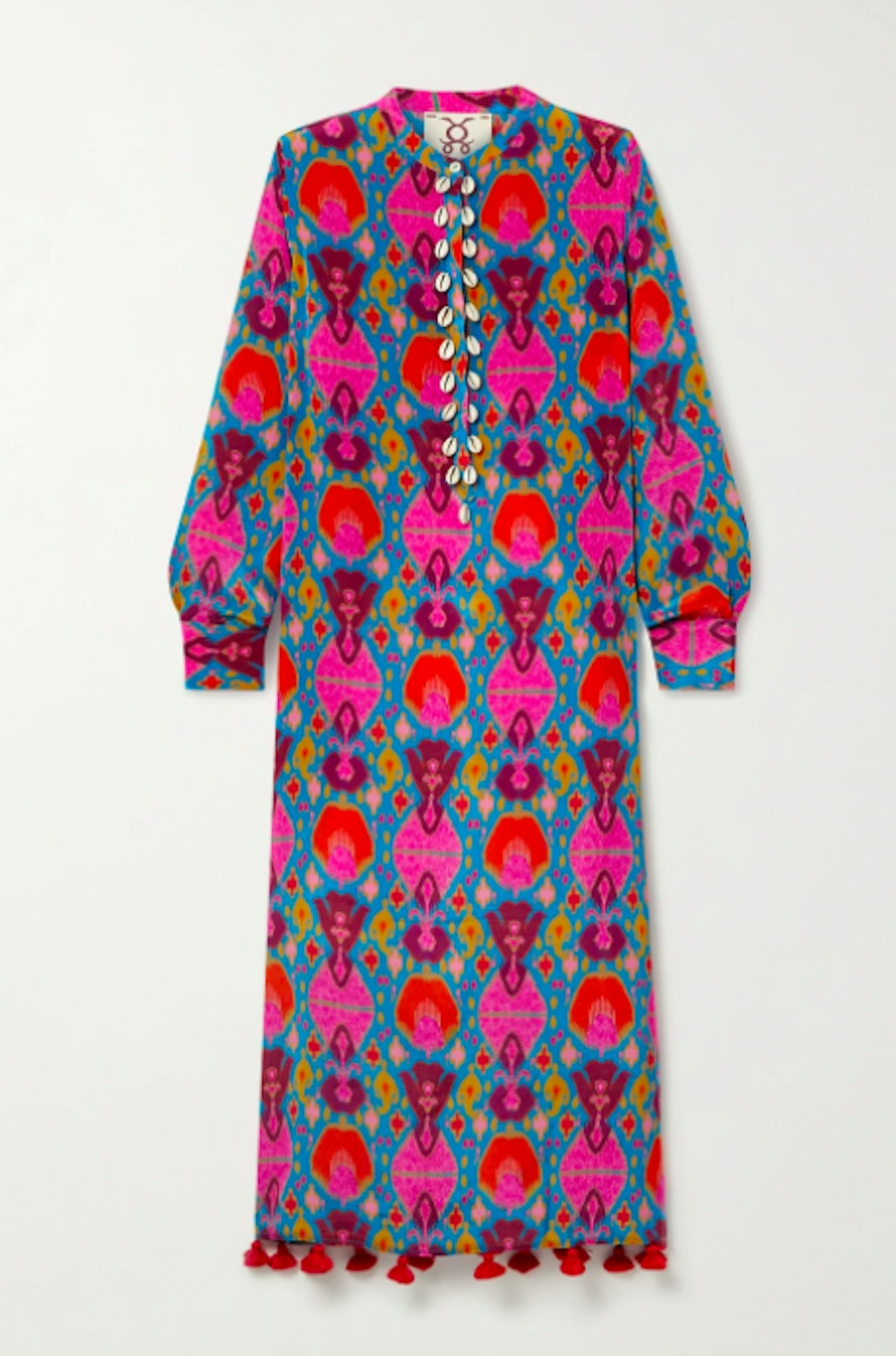 Figue, Paolina Tasseled Shell-Embellished Printed Crepe De Chine Midi Dress, £585