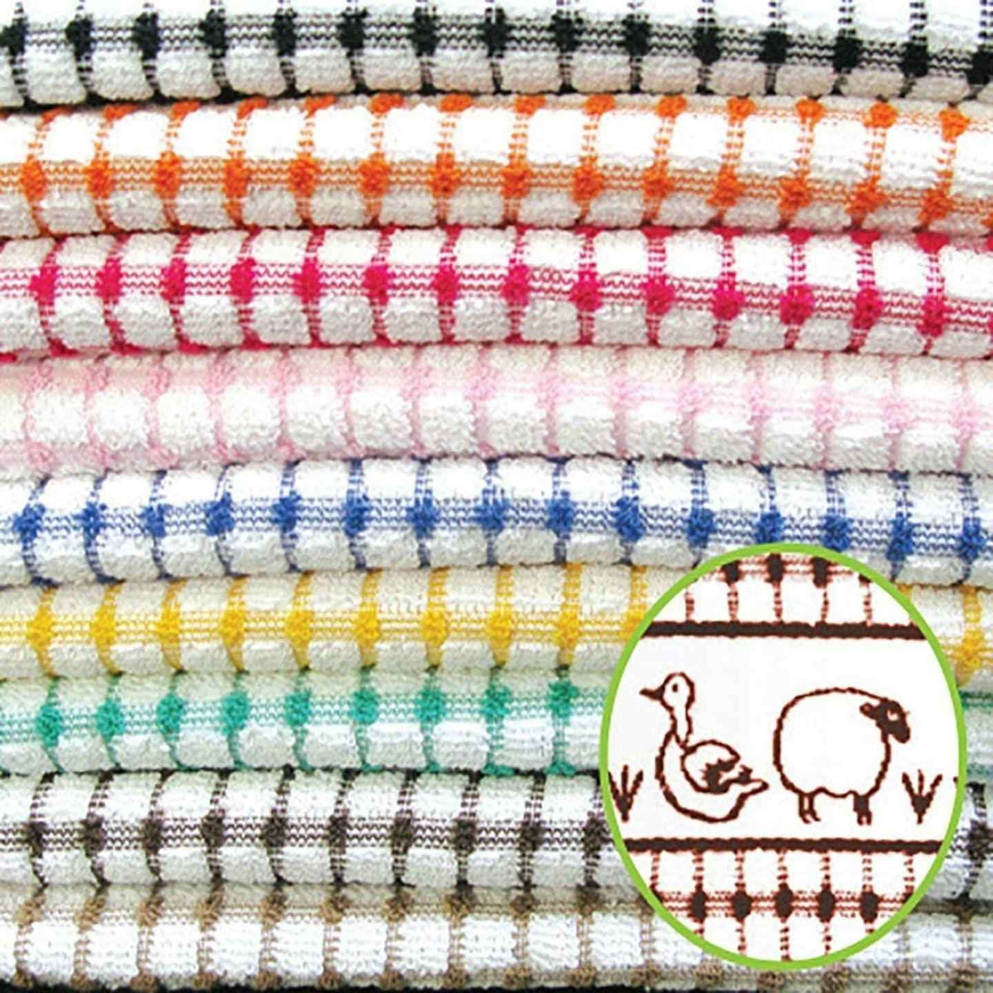 Musbury Fabrics Pack of 6 Tunstead Farm Estate Animal Collection 100% Cotton Terry Tea Towels