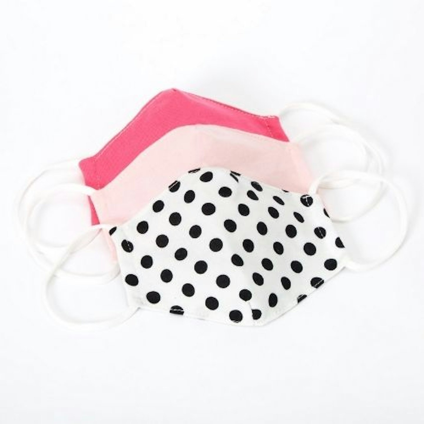 3 Pack Cotton White and Pink Polka Dot Face Masks