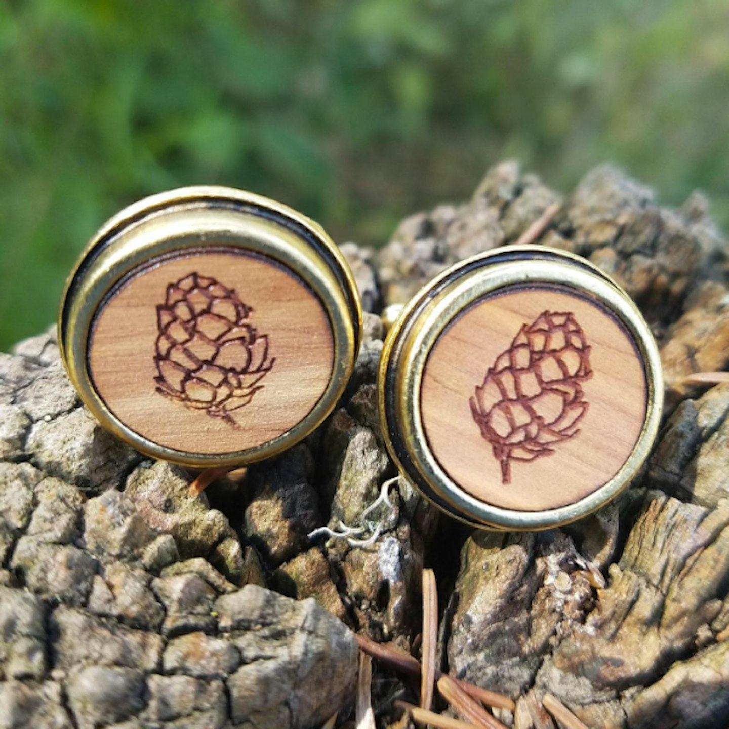 Cedar Wood and Steel Hops Cufflinks