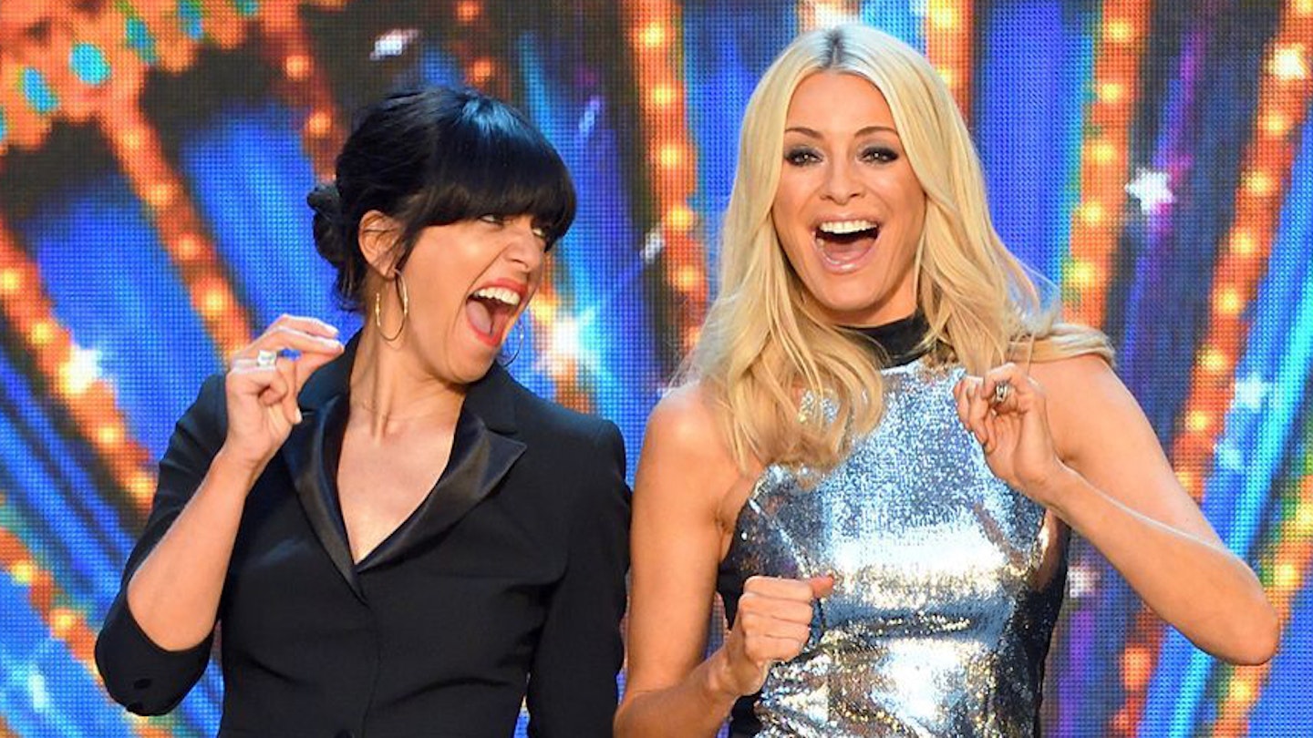 CLAUDIA WINKLEMAN AND TESS DALY ON SET OF STRICTLY COME DANCING 