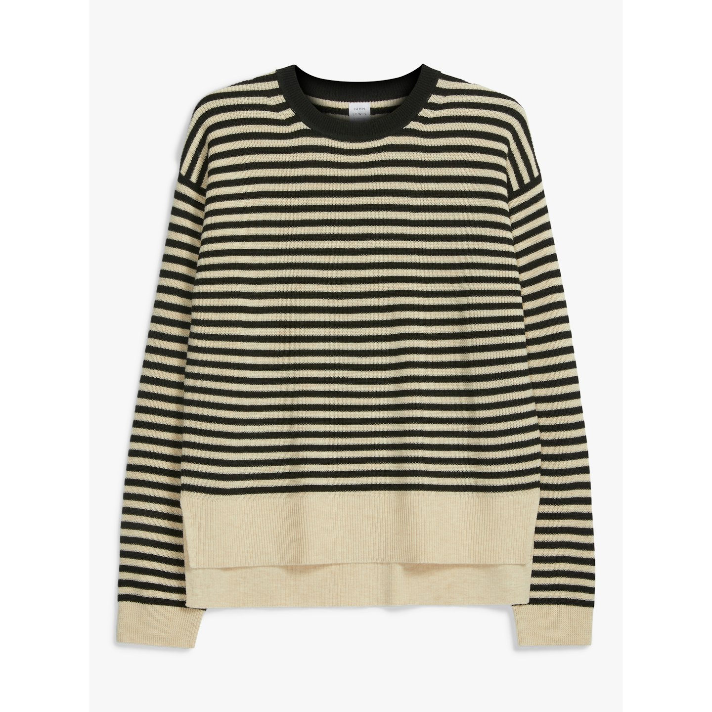 John Lewis & Partners, Stripe Easy Crew Neck Twist Yarn Sweater Neutral/Multi, £45