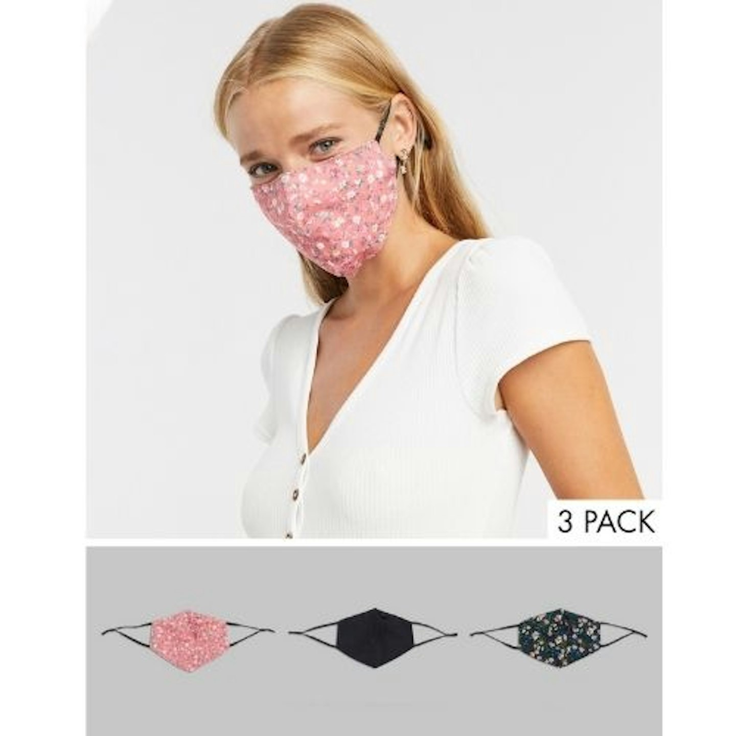 ASOS DESIGN 3 pack face covering in floral print and plain black
