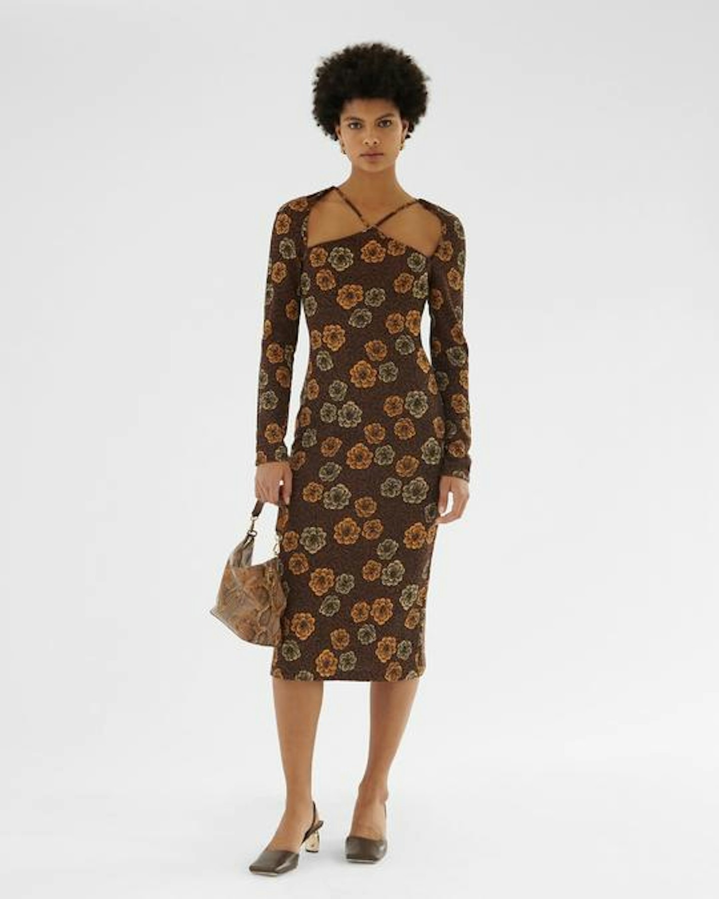 Rejina Pyo, Paloma Dress Knit Jacquard Flower Mocha Orange, £725