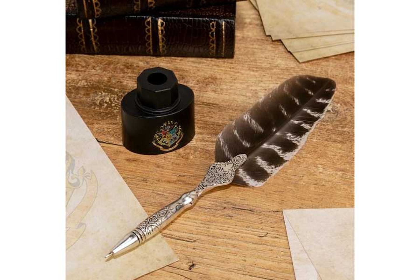 Crested Quill Pen and Ink Pot