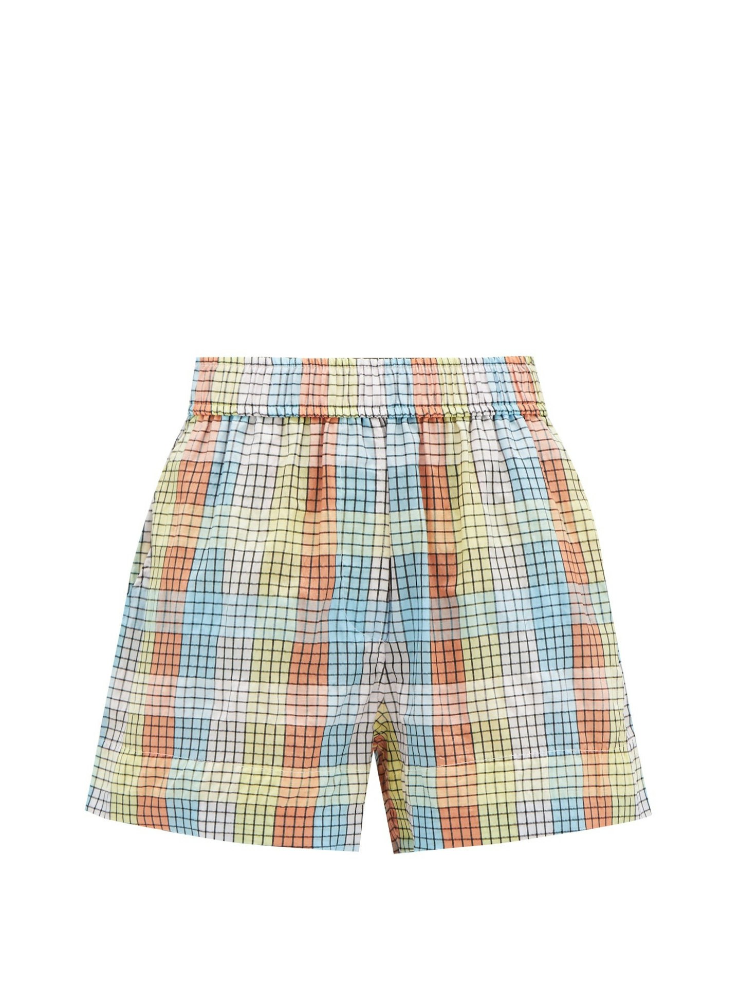 GANNI, Checked cotton-blend seersucker shorts, £115