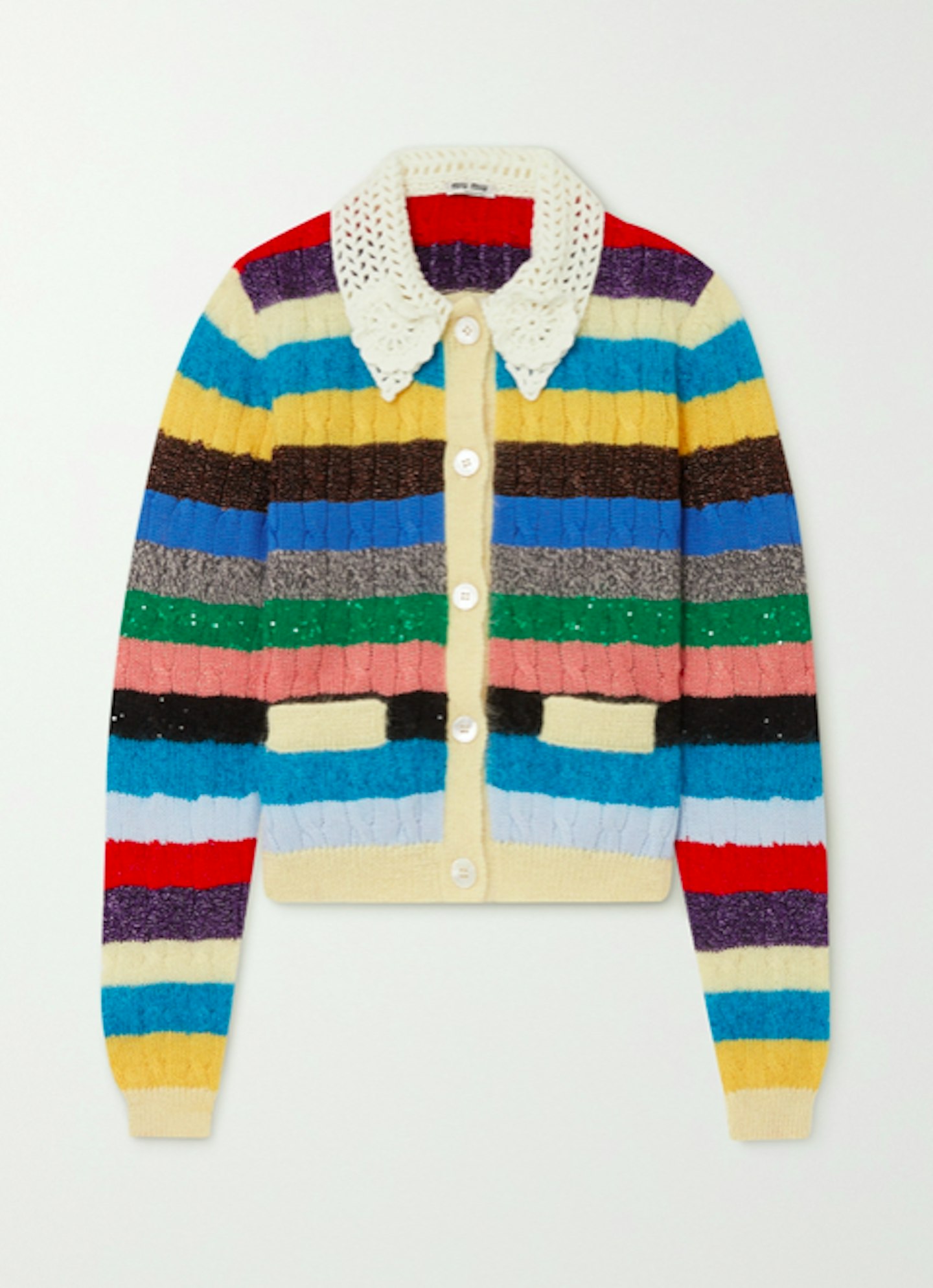 Miu Miu, Crochet-Trimmed Cable-Knit Cardigan, £1,060