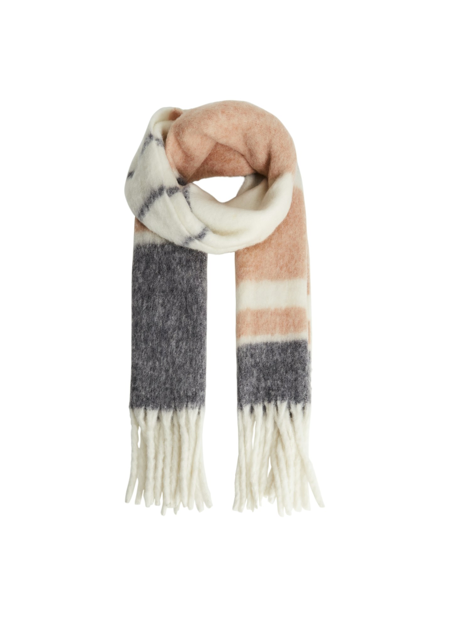 Fringed edge wool-blend scarf