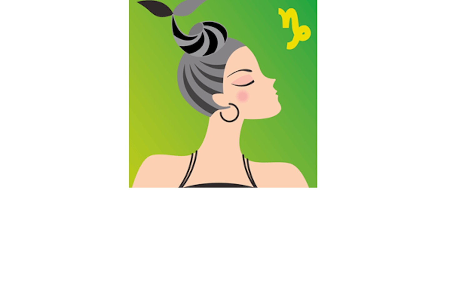 Illustration of woman with hair twisted like a ram's horn and the symbol for Capricorn