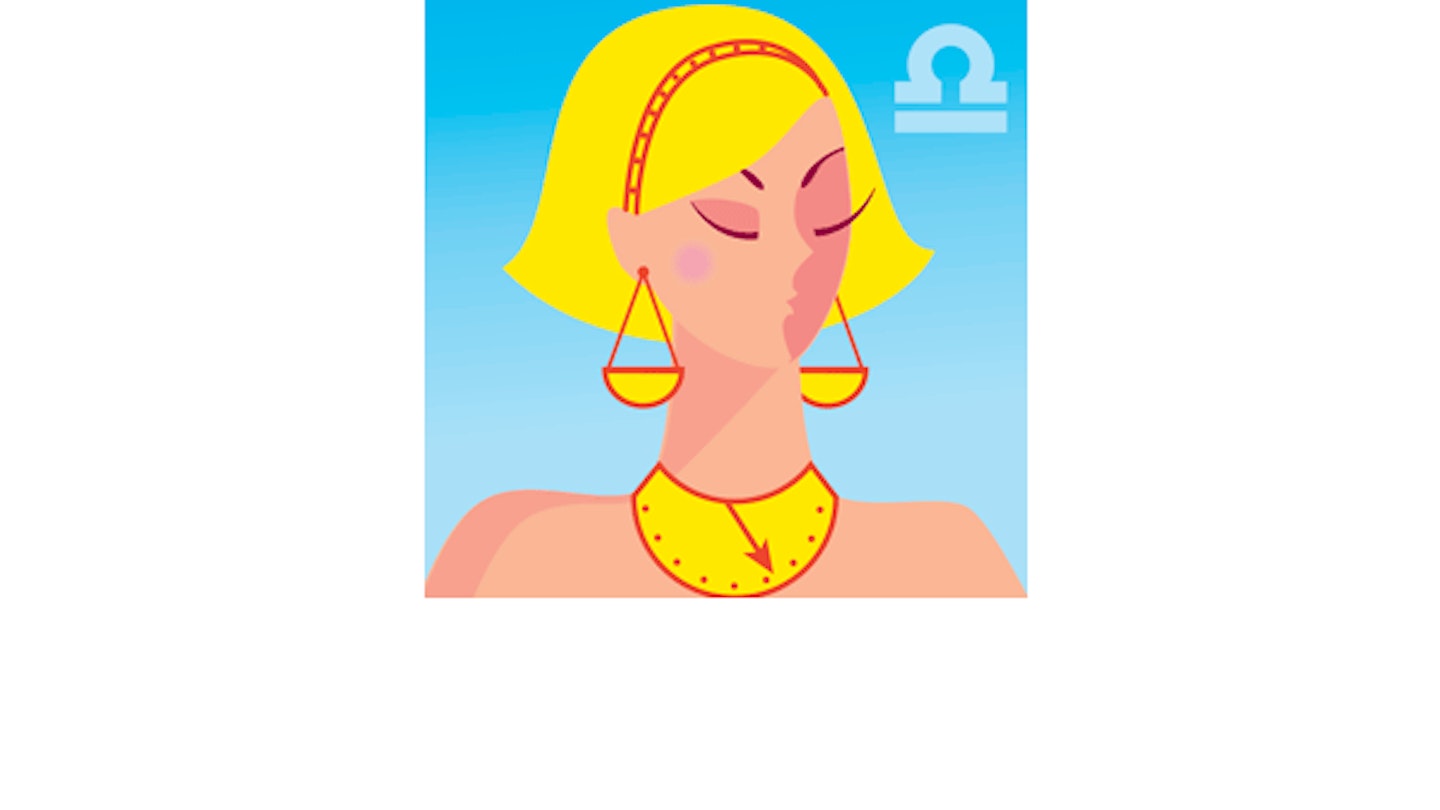 Illustration of woman with weighing scales for earrings