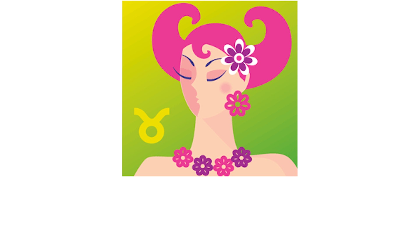 Illustration of woman whose pink hair is shaped into two horns, like a bull's.